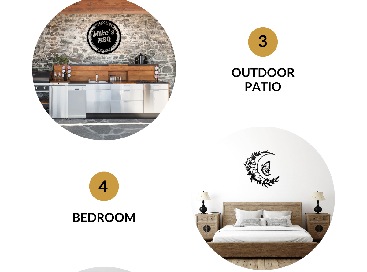 Outdoor patio; Bedroom; Kitchen.